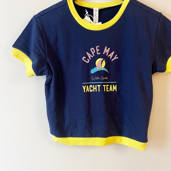 Anthropologie Daily Practice Shrunken Cape May T-shirt Size XS Navy & Yellow NEW - Picture 4 of 9